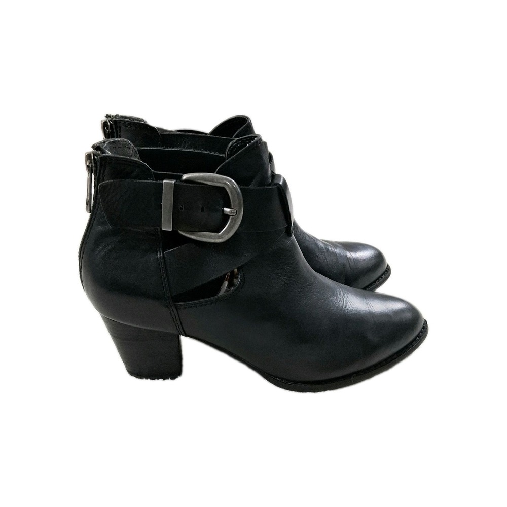 Vionic Rory Black Leather Cut-Out Ankle Boots Block Heel Women's Size 8